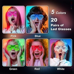 20 Pack Led Glasses Patriotic Party Favors,Light up Glasses 5 Colors Shutter