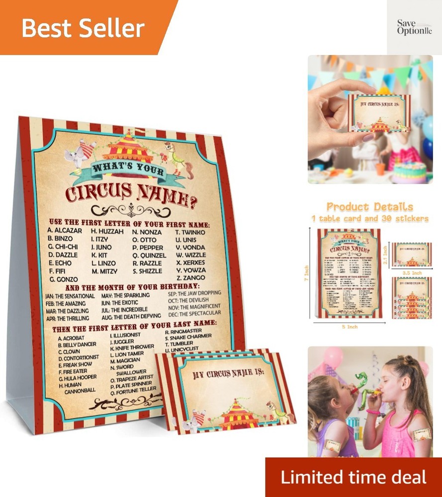 Circus Birthday Decorations, What’s Your Circus Name, 1 Sign and 30 Name Stic…