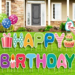 Delightful 16-Piece Birthday Yard Sign Set – Easy Install Outdoor Decorations