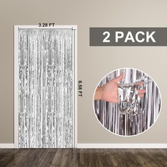 Elegant 2 Pack Silver Foil Curtains for Birthday, Wedding, or Holiday Decor