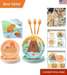 Charming Capybara-Themed Tableware Set for 24 Guests – Perfect for Kids’ Parties