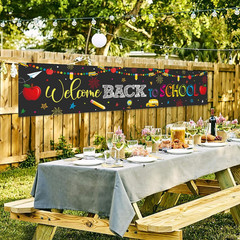 Welcome Back to School Decorations Banner Backdrop Black First Day of School Pen