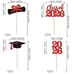 36 PCS 2026 Graduation Theme Cupcake Toppers Glitter Class of 2026 Grad Cap Dipl
