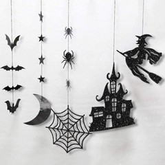 Halloween Witch Garland for Haunted House Decoration Black Glitter Gothic Sticke