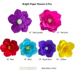 Bright Colors Artificial Crepe Tissue Paper Flowers Fiesta Wall Decor Set