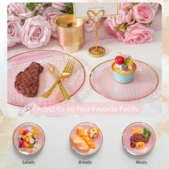 72Pcs Pink Plastic Plates, Pink Disposable Plates With Gold Rim, Hammered Par…