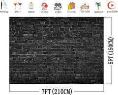 7x5FT Black Brick Wall Photography Backdrop Vintage Theme Stone Brick Design