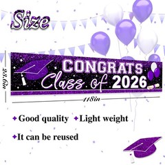 Graduation Decorations 2026 Yard Sign Large Class of 2026 Banner Purple Congr…