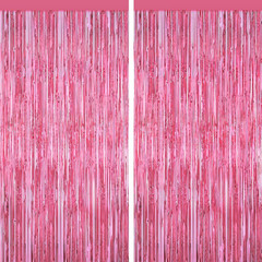 Pink Tinsel Backdrop Foil Fringe Curtains – 2 Packs Door Streamers Backdrop for