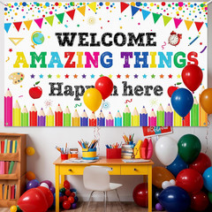Welcome Back to School Banner Decoration Back to School Backdrop Motivational Cl