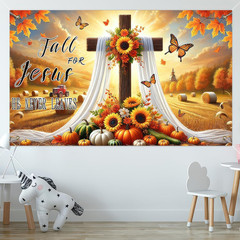 Fall for Jesus Backdrop Banner – Thanksgiving Outdoor Decor 71×43 Inches