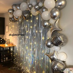 Silver Foil Fringe Tinsel Backdrop Glitter – GREATRIL Party One Size,