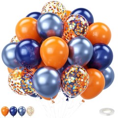 Blue and Orange Balloons,12 Inch Navy orange Balloon with Metallic Blue Confe…