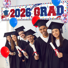 Graduation Yard Signs Red and Blue Class of 2026 Congrats Grad Banner Large with