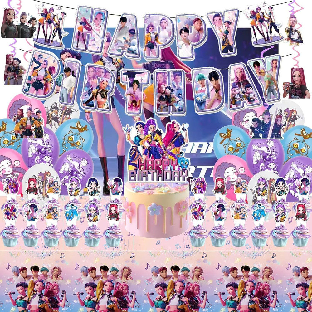 Party Decorations Set Banner Balloons Table Cover Cupcake Toppers Party Kit