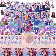 Party Decorations Set Banner Balloons Table Cover Cupcake Toppers Party Kit