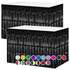 2 Packs Table Skirts Metallic Foil Fringe Curtain 2 PCS-29.5×108 Inch Black