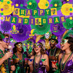 Heartome 25PCS Mardi Gras Decorations, Mardi Gras Party Favors Decor Kit with Pa