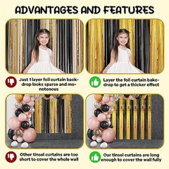 2 Pack Foil Fringe Backdrop 39.6″W x 98.4″L (Pack of 2) Black and Gold