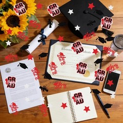 Glitter Red Black Graduation Confetti Congrats Grad Cap Stars Decor 200 PCS