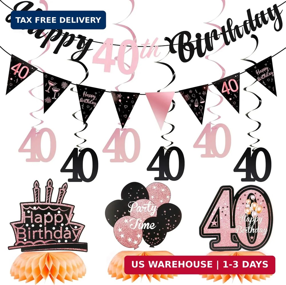 40th Birthday Decorations for Women Pre Assembled Rose Gold Happy 40th Birthday