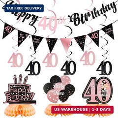 40th Birthday Decorations for Women Pre Assembled Rose Gold Happy 40th Birthday