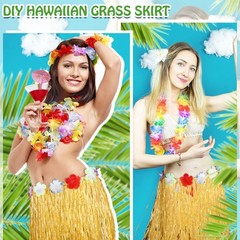 Juexica 8 Packs Luau Grass Table Skirt 9 ft x 30 275 x 75 cm, Yellow, Green