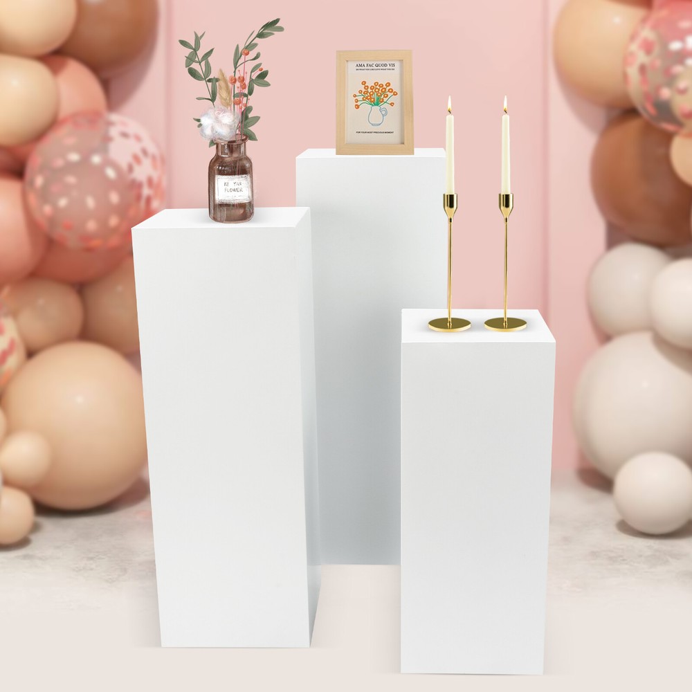 Flower Display Stands White 3 Piece Square Metal Pedestals for Wedding Decor