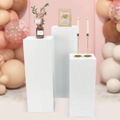 Flower Display Stands White 3 Piece Square Metal Pedestals for Wedding Decor