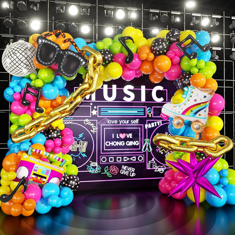 90S 80S Disco Theme Party Decorations, 171Pcs Balloon Arch Kit with Retro Disco
