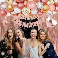 24th Rose Gold Party Decorations for , Rose Gold Happy Banner, Fringe Curtain…