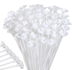 100 Pieces White Plastic Balloon Sticks Holders and Cups 12.6 Inch