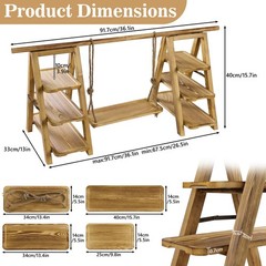 3 Tier Cupcake Stand Set with Swing Solid Wood Detachable Dessert Serving Ladder