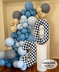 Checkered Number 3 Balloons 40 Inch Giant Race Car Checkered 3 Balloons for R…