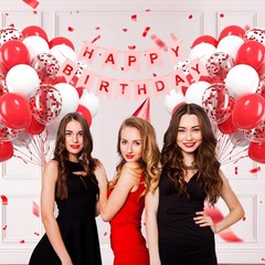 60pcs Red and White Balloons 12inch with White Red Confetti Balloons for Wedding