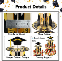 Graduation Cupcake Stand for 25, Class of 2026, 3-Tier Black and Gold Display