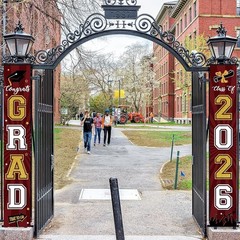 Graduation Party Supplies 2026 Maroon Gold Banner Decor Congrats Grad Porch Sign
