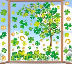 6 Sheets St. Patrick’s Day Window Clings – Large Watercolor Clover Tree Decals,