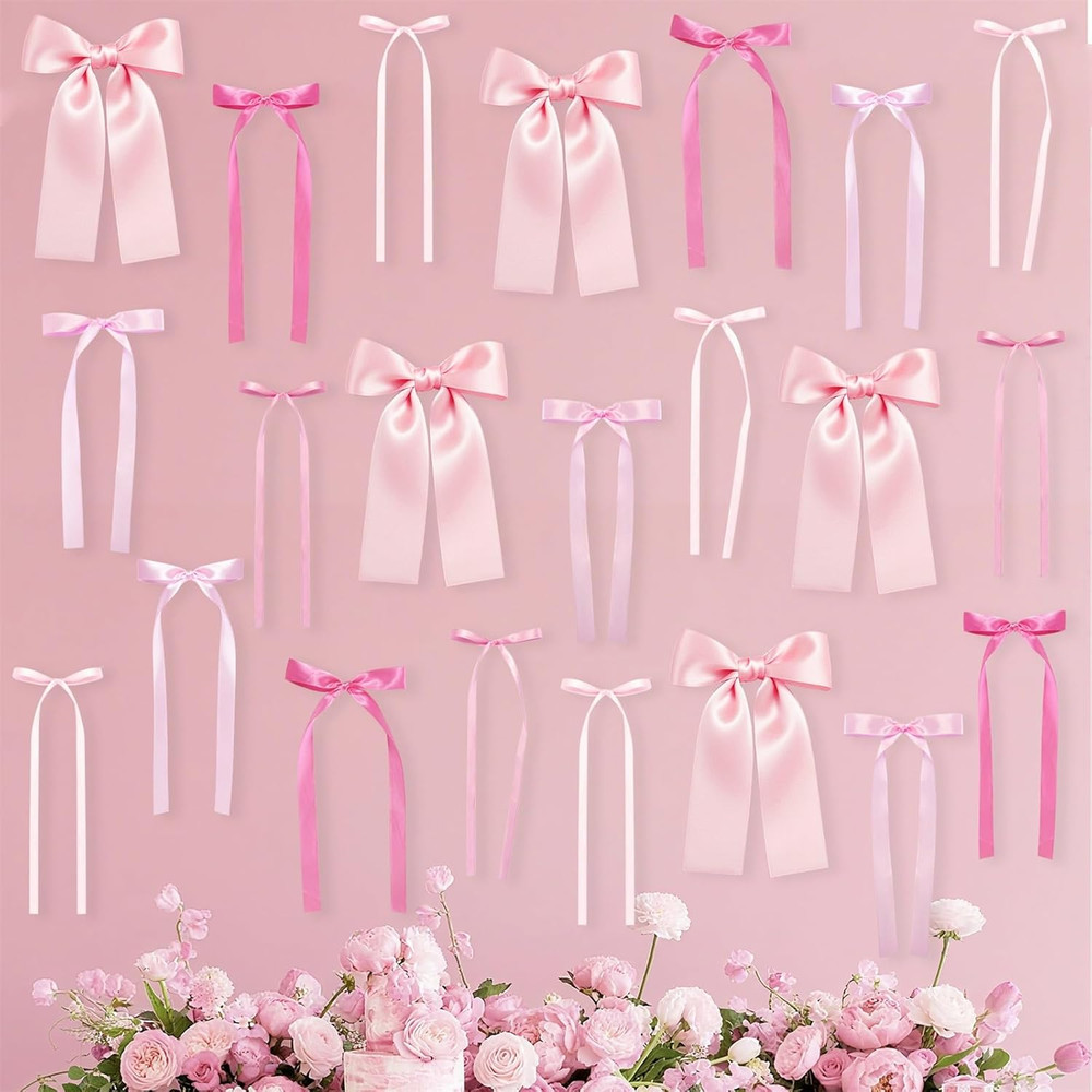 Pink Bow Wall Décor Backdrop Ribbon Bow Garland DIY Pink Bows Party Decorations
