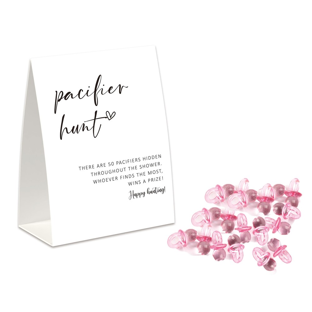 Pacifier Hunt Baby Shower Game(One Sign and 50 Mini Pacifiers), Minimalist Ba…