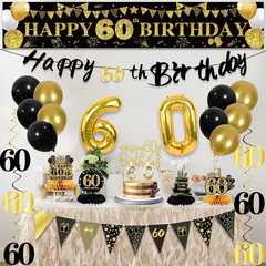 27Pcs 60Th Birthday Decorations for Men, Black Gold 60Th Party Decorations, Happ