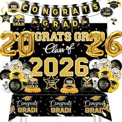 2026 Graduation Decorations Black and Gold Graduation Party Decorations, Ball…