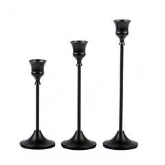 Metal Brass Candlestick Set Three Pieces with Conical Design for Classic Decor