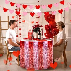 Valentines Party Decorations,2pcs Red Pink Wavy Metallic Tinsel Foil Fringe