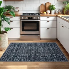 3×5 Entryway Area Rug Black Washable Soft Distressed Floral Rugs, Non-Slip Lo…