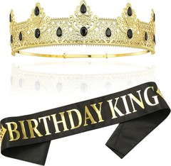 King Crown and Birthday Sash Gift Set for Men Gold Celebration Accessories