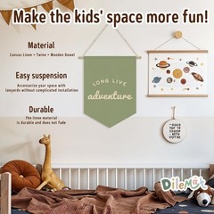 Sage Green Playroom Decor,Boy Nursery Decor,Long Live Adventure Linen Pennant…