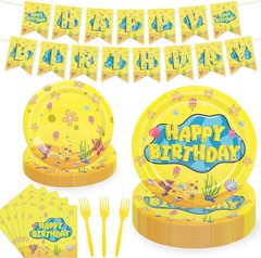 Yellow Undersea Birthday Disposable Tableware (Plates, Napkins, Cups, Forks)