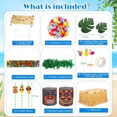 115 Pieces Hawaii Tiki Bar Kit Include 53 x 21.7 x 55 Inch Large Hawaiian Bar…