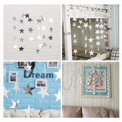 Silver Star Garland Banner Decorations – 156 Feet Bright Silver Paper Garland